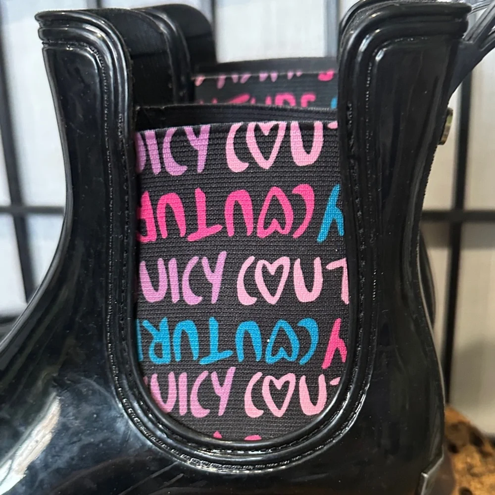 Juicy Couture Glossy Black Boots with Vibrant Accents 7